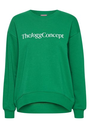 Groene sweatshirt met een ronde hals, drop shoulders en witte tekst "TheJoggConcept" op de voorkant. Zacht, casual stof.