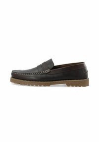 Rudos odinės loafers tipo bateliai su tekstūruotu paviršiumi, lengvai užsidedantys, ir guminis padas su grioveliais, užtikrinančiais sukibimą. Siuvinėjimai puošia viršų.