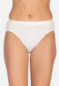 Slip in cotone bianco con elastico ondulato in vita che presenta il nome del marchio. Texture liscia e forma hipster classica per il massimo comfort.