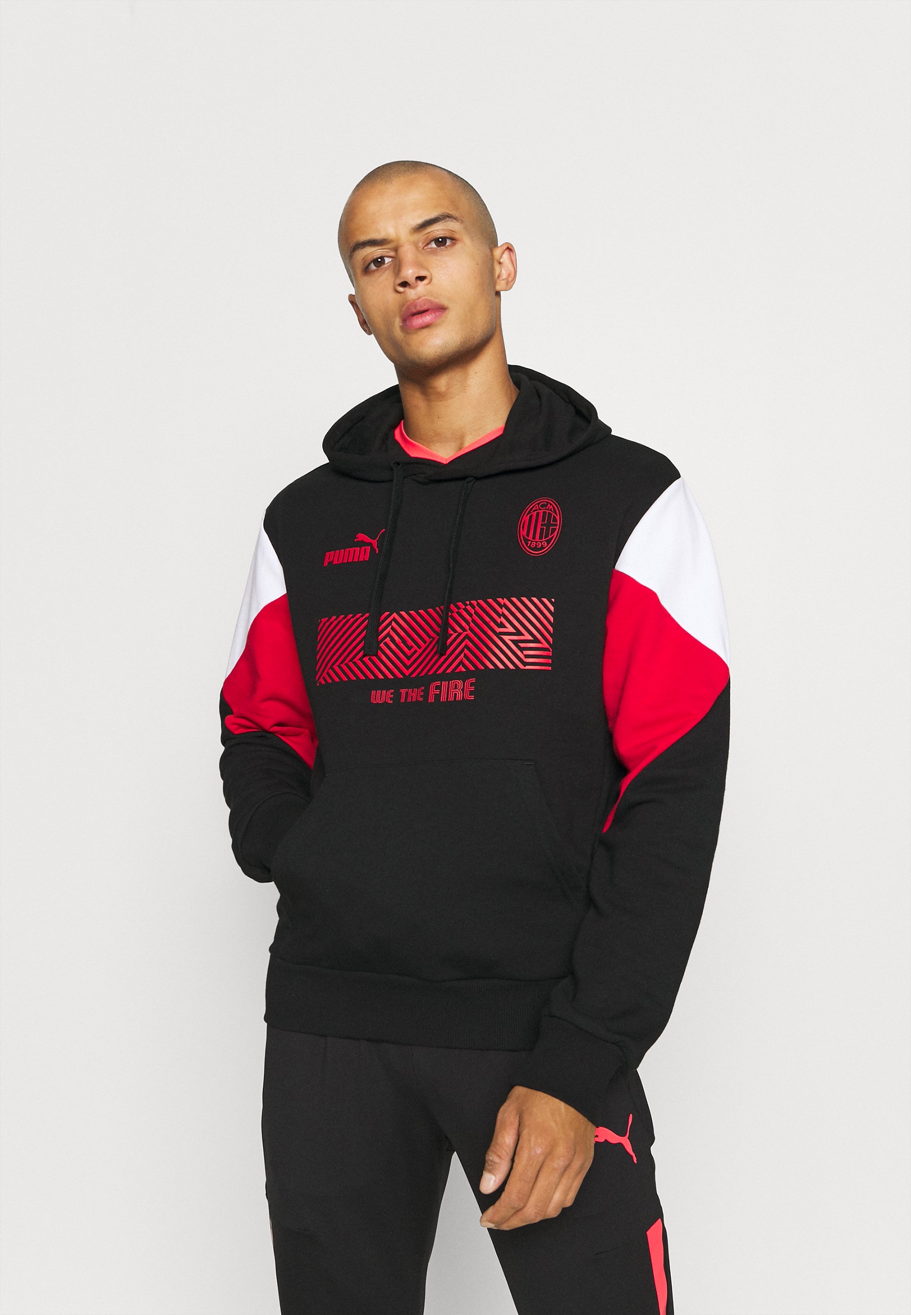 Puma AC MAILAND HOODY - Kapuzenpullover - black/tango red/schwarz - Zalando .ch