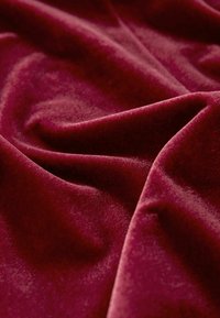 Tissu en velours bordeaux avec une texture douce et lisse, mettant en valeur une couleur riche et des plis délicats. Idéal pour des applications en tapisserie et en mode.
