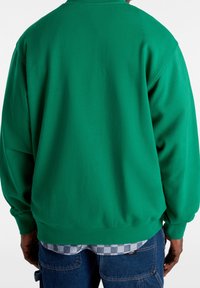 Felpa verde con una vestibilità comoda, scollo a girocollo e polsini a costine. Realizzata in tessuto morbido, con un finish testurizzato e vista posteriore.