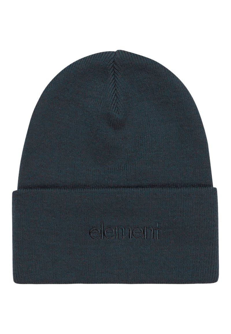Beanie lavorato a maglia di un verde scuro con risvolto, dotato di logo ricamato. Texture soffice con un design superiore senza cuciture.