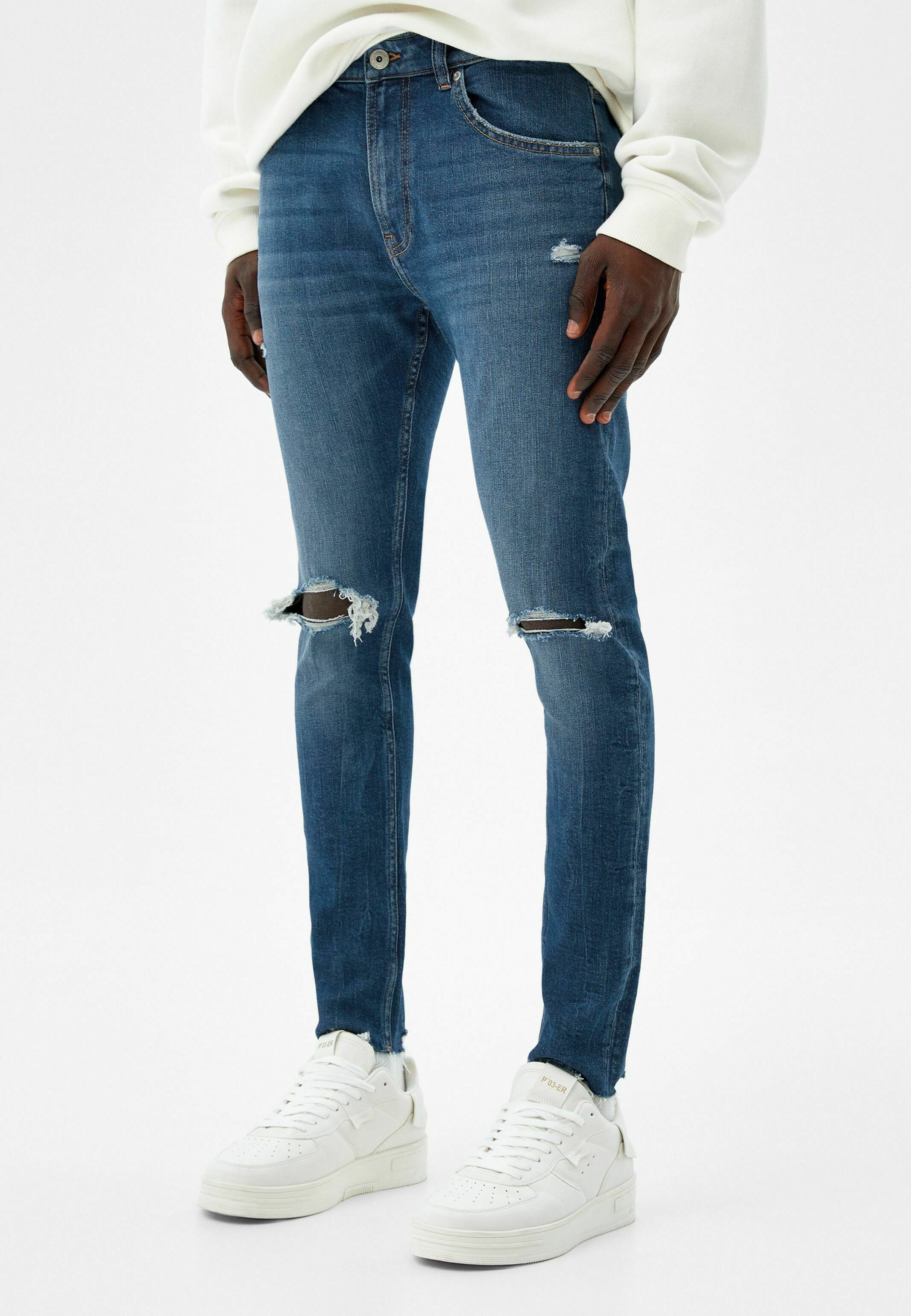 Bershka SKINNY RIPPED - Jeans slim fit - dark blue/blu scuro - Zalando.it
