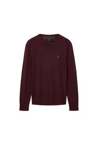 Maglione bordeaux a girocollo con maniche lunghe, realizzato in un soffice tessuto a maglia. Presenta un piccolo logo ricamato sul petto.