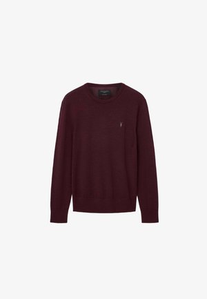 Burgundy crewneck-neule, jossa on pitkät hihat, valmistettu pehmeästä neulekankaasta. Kengissä on pieni brodeerattu logo rinnassa.