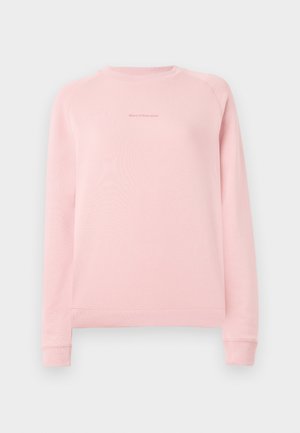 Lyserød sweatshirt med lange ærmer, rund halsudskæring og et diskret logo trykt på brystet. Fremstillet af blødt, glat stof.