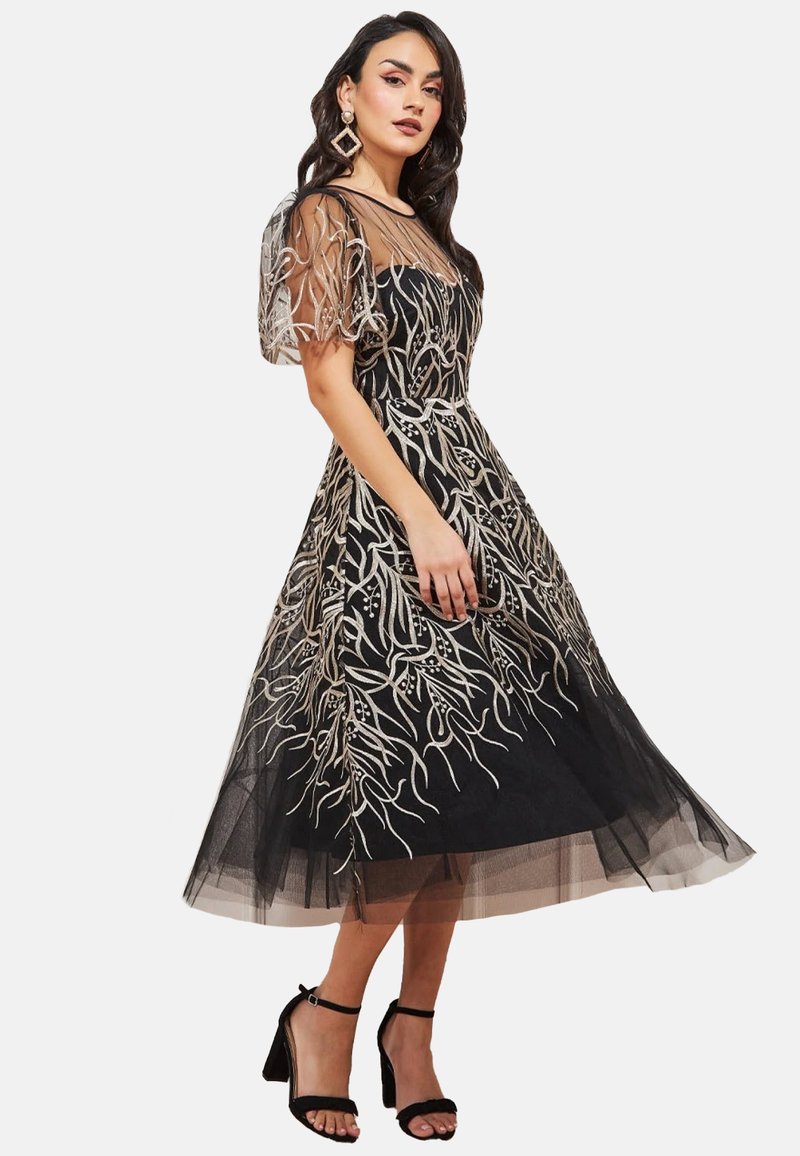 Goddiva EMBROIDERED MESH MIDI Cocktail dress / Party dress black