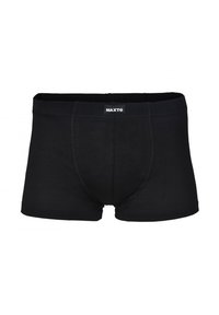 Boxer briefs neri realizzati in tessuto morbido, caratterizzati da una vestibilità aderente, una cintura elastica e una tasca frontale con dettagli di cucitura minimalisti.