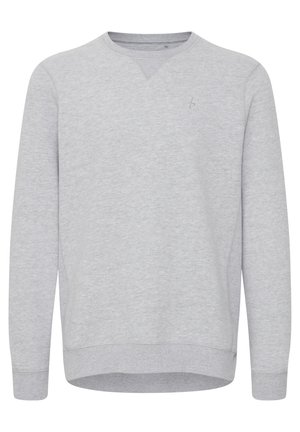 Grauer Sweatshirt aus weichem Material, mit Rundhalsausschnitt und langen Ärmeln. Ein kleines Logo ist auf der Brust gestickt.