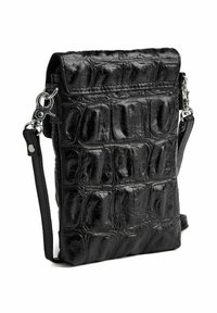 Borsa a tracolla in pelle nera con motivo coccodrillo, chiusura con zip e tracolla removibile con accenti in metallo argentato.