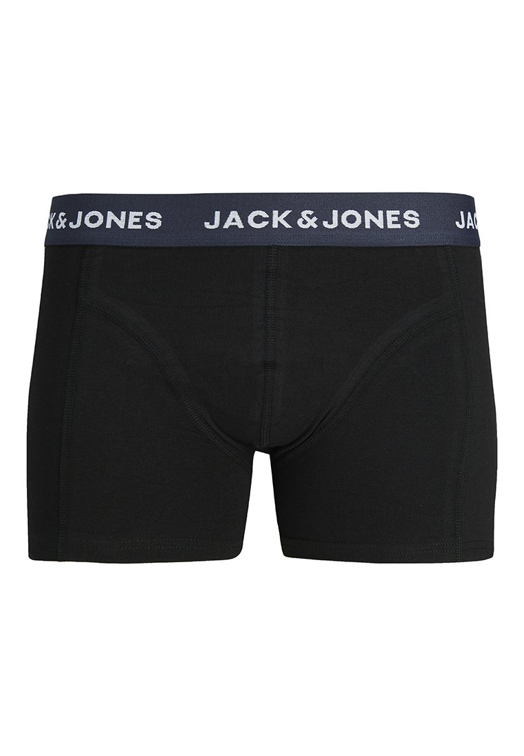 Boxers ajustados negros hechos de una tela suave. Con una cinturilla marina que presenta el logo "JACK & JONES" en blanco. Textura lisa y diseño ceñido.