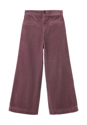 Pantalon large en velours côtelé couleur prune atténuée avec bouton et fermeture éclair à l'avant, doté de deux poches passepoilées à l'avant et d'ourlets retournés.