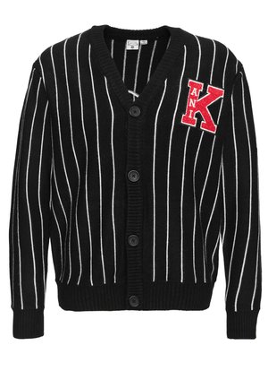 Karl Kani RETRO PATCH PINSTRIPE CARDIGAN - Strickjacke - black/cream