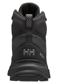 Scarpe da trekking nere impermeabili con tessuto testurizzato, tacco rinforzato e logo grigio. Presentano un gancio di estrazione e una suola in gomma per una migliore aderenza.