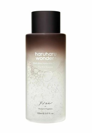 Haruharu Wonder Black Rice Hyaluronic Toner Flasche, braun bis klarer Farbverlauf, 150 ml, gekennzeichnet als alkohol- und duftfrei für empfindliche Haut.