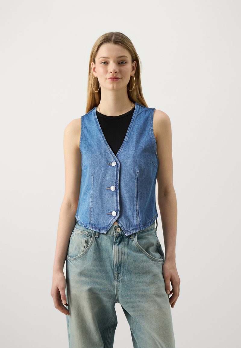 Pieces - Pcbillo Tie Denim Vest - 4986180 French Vanilla Cloud Dancer/ Beaucoup Blue/ Oyster Mushrooms main image 1