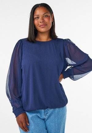 Zizzi, GEBLÜMTE BLUSE AUS CHIFFON MIT TRANSPARENTEN ÄRMELN - Μπλούζα - blau