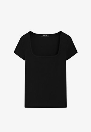 Massimo Dutti, SHORT SLEEVE SQUARE NECKLINE T-SHIRT - T-Shirt basic - black