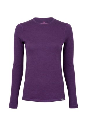 Purple long-sleeve shirt made of soft fabric, featuring a classic crew neck, slim fit, and a small logo accent near the hem.