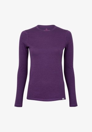 Chemise à manches longues violet, en tissu doux, avec un col rond classique, coupe slim et un petit logo près de l'ourlet.