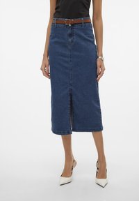 Vero Moda - VMPEYTON SLIDS SKIRT - Ceruzaszoknya - dark blue denim Miniatűr kép 1