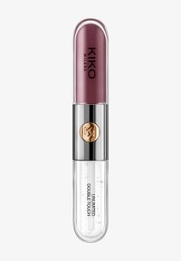 KIKO Milano læbeprodukt med to ender, med læbestift i mauve shimmer i den ene ende og klar gloss med bobler i den anden.