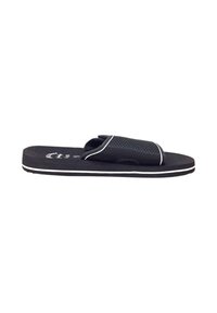 Infradito neri con una fascia superiore texture, dettagli bianchi, suola piatta e un plantare sagomato per il massimo comfort. Ideali per un look casual.