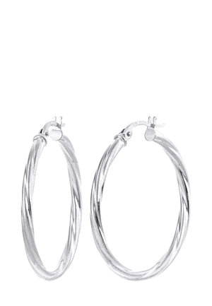 Suktos sidabriniai apvalūs auskarai, turintys poliruotą paviršių. Su saugiu užsegimu ir apvalia forma. Lygus paviršius su atspindinčia blizgesiu.