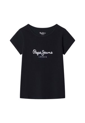 T-shirt nera a maniche corte con scollo a girocollo e logo bianco "Pepe Jeans London" al centro del petto.