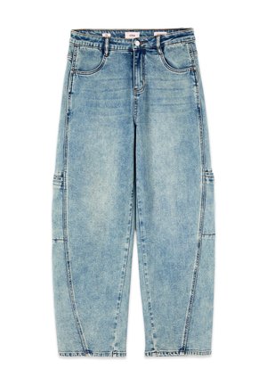 Oltre, JEANS BARREL CON DETTAGLI CARGO - Wide leg - azzurro
