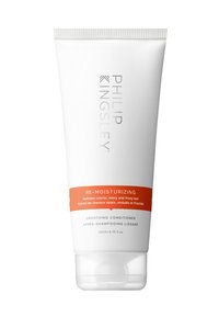 Glättende Spülung in einer weißen Tube mit orangefarbenem Etikett. Enthält Produktdetails in Englisch und Französisch. Größe: 200 ml.