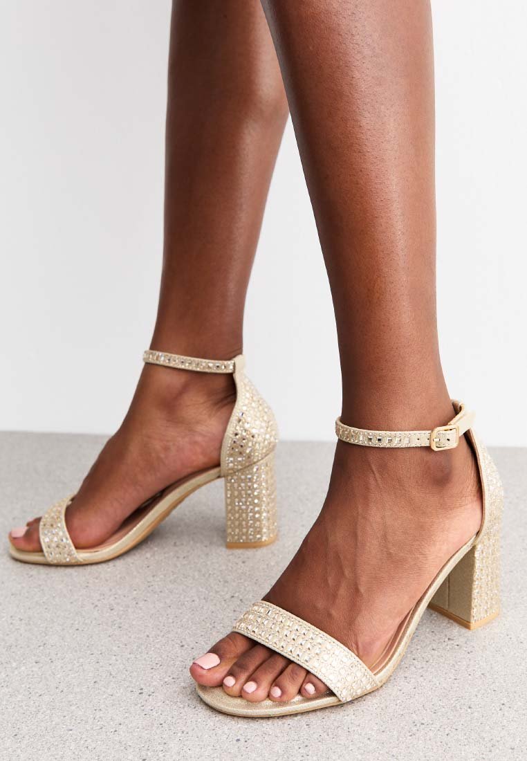 New Look Wide Fit - WIDE FIT GOLD EMBELLISHED BLOCK HEEL SANDALS - High heeled sandals - gold, Enlarge