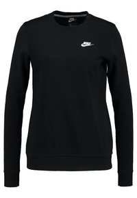 Svart sweatshirt i mjukt material, med rund halsringning, långa ärmar och en liten vit Nike-logga på bröstet.