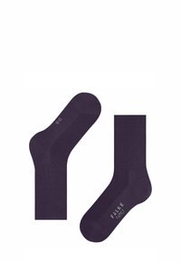 Chaussettes en coton violet foncé avec une texture côtelée. Design bas, avec des détails de logo près du haut et des zones renforcées au talon et aux orteils.