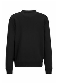 Schwarzer Sweatshirt mit langen Ärmeln, Rundhalsausschnitt und gerippten Bündchen sowie Saum. Glatte Stoffstruktur, einfaches Design, keine sichtbaren Logos oder Muster.