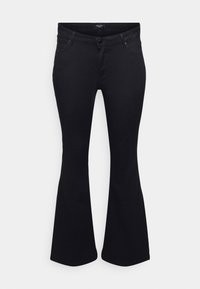 Sorte flared jeans lavet af denim, med et klassisk fem-lomme design, knaplukning og en glat overflade.