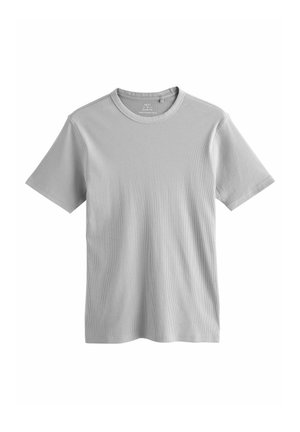 Grijze T-shirt met korte mouwen gemaakt van ribbelstof, met een ronde halslijn en een relaxte pasvorm, zonder zichtbare logo's of patronen.
