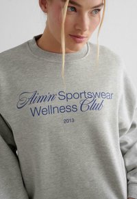 Gray sweatshirt featuring blue text reading "Ain'm Sportswear Wellness Club 2013." Soft fabric, crew neck, and relaxed fit.