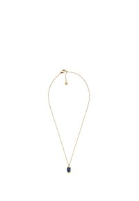 Necklace din aur cu lanț, având un pandantiv rectangular albastru, cu un cadru texturat și închidere tip lobster.