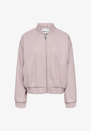 Hele roosa bomberjakk soonikulmikaeluse, mansettide ja äärega, ees tõmblukuga ja küljetaskutega. Pehme kangas ilma mustriteta.