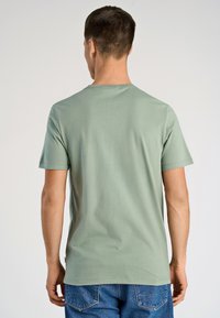 Lyhythihainen, mintunvihreä t-paita, joka on valmistettu pehmeästä puuvillasta. Ominaisuuksiin kuuluu pyöreä kaula-aukko ja rento malli, ilman näkyviä kuvioita tai koristeita.