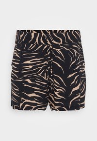 Černé šortky s tygřími pruhy v béžové barvě. Vyrobené z lehké látky, s elastickým pasem a bočními kapsami.