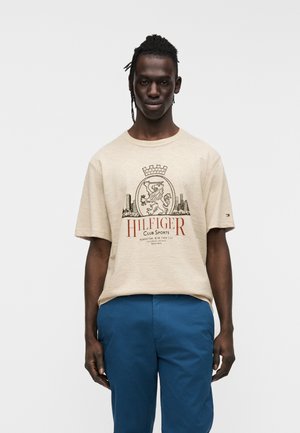Tommy Hilfiger HERITAGE CREST LOGO TEXTURED JERSEY T-SHIRT - Μπλουζάκι με στάμπα - heathered oatmilk