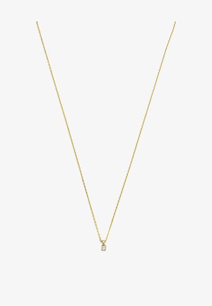 Gouden ketting met een dunne, gedraaide ontwerp, met een kleine heldere diamanten hanger in het midden.