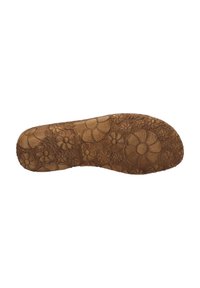 Brown rubber shoe sole featuring an intricate floral pattern with raised textures. The surface displays varying flower shapes and sizes.