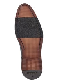 Semelle de chaussure avec une surface en caoutchouc marron, un motif de grille texturé, des accents noirs et un léger talon. Taille 42 indiquée.