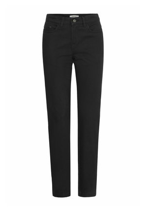 Musthave musträpantsid, millel on kitsas lõige, keskmise kõrgusega vöökoht, viis taskut ja eesnupp. Sile tekstuur ja klassikaline disain.