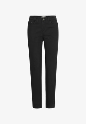 Svarta denimjeans med slim fit, med medelhög midja, fem fickor och knappstängning fram. Slät textur och klassisk design.