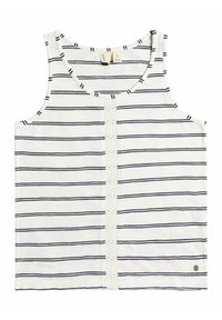 Witte mouwloze top met zwarte horizontale strepen en een verticale kantdetail middenvoor, gemaakt door Roxy.